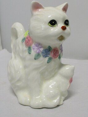 Vintage Small White Porcelain Cat Kitten Shaped Creamer Pitcher